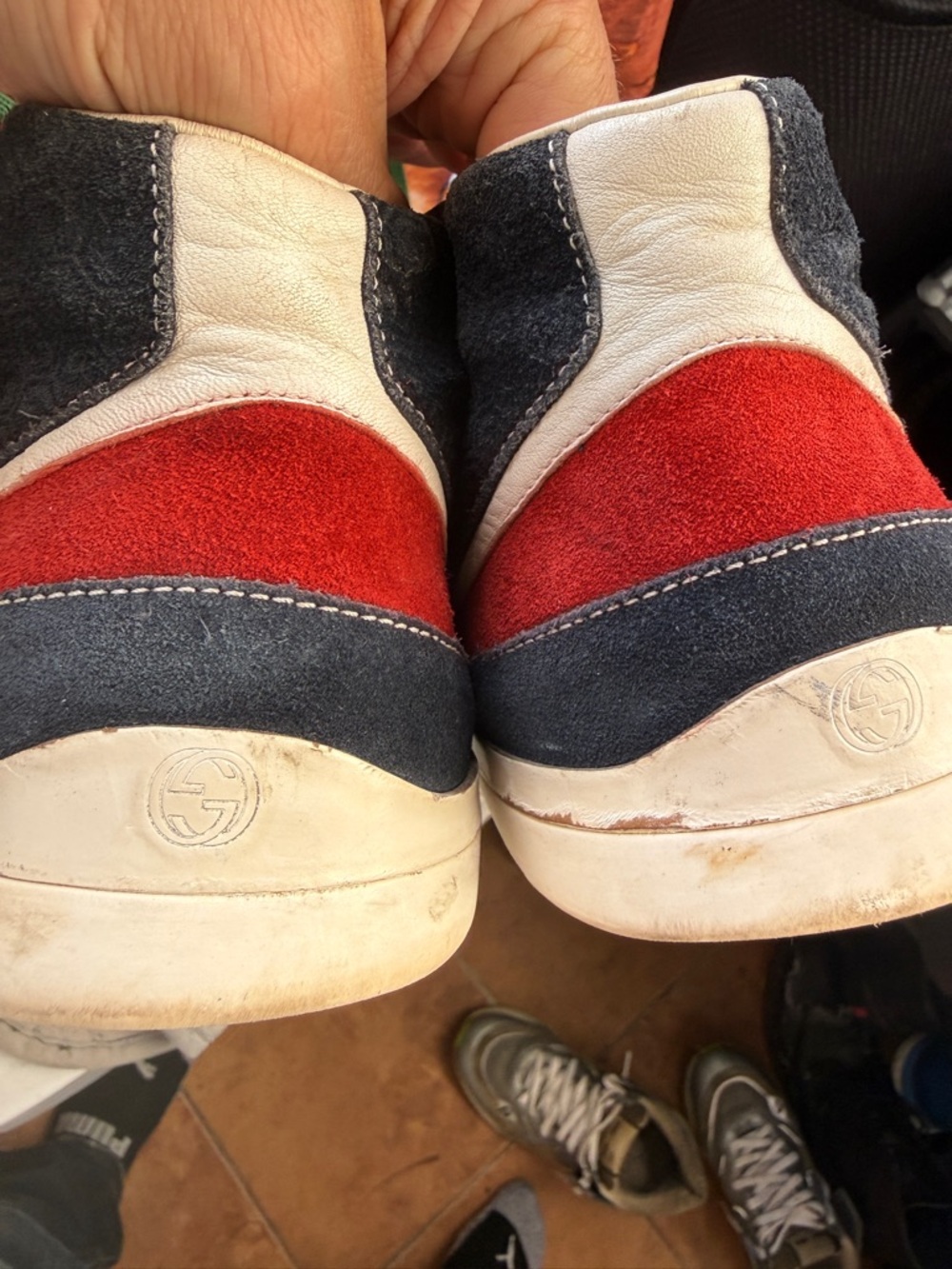 Gucci Men's Blue, Red & White High-Top Sneakers - Picture 8 of 9